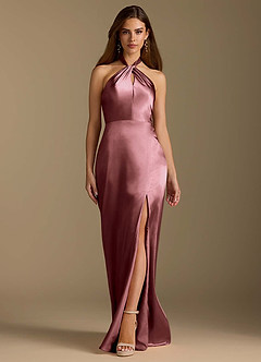 Azazie Tracie Final Sale Vintage Mauve A-Line Pleated Metallic Satin Dress image6