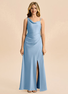 Azazie Abby Junior Powder Blue A-Line Pleated Stretch Satin Dress image5