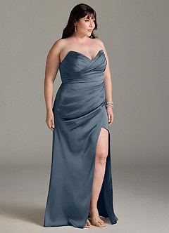 Azazie Yola Bridesmaid Dresses Twilight Sheath V-Neck Pleated Stretch Satin Convertible Dress image12