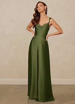 Christian Siriano Bridal for Azazie 1001 Brautjungfernkleider A-Linie Herzausschnitt Stretch-Satin Kleid Olivgrün image3