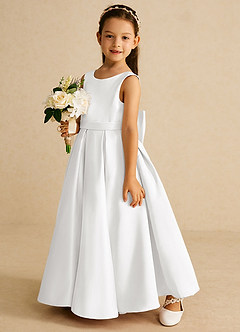 Azazie Pipsy Flower Girl Dresses White A-Line Bow Matte Satin Dress image2