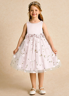 Azazie Starri Flower Girl Dresses Blushing Pink Ball-Gown Beaded Matte Satin Dress image1