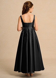 Azazie Mochi Girl Jurken voor bloemenmeisjes Baljurk Jurk van Mat Satijn Geplooid Zwart image2