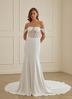 Christian Siriano Bridal for Azazie 2006 Wedding Dresses Beaded Off Shoulder Crepe Back Satin Mermaid Gown image3