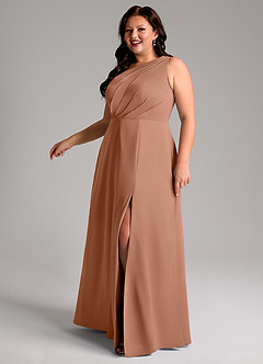 Azazie Phaedra Robes de demoiselle d'honneur Robe Trapèze en Mousseline de soie Ue épaule Bronze image14