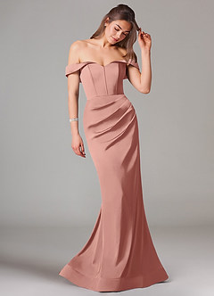 Azazie Everly Jurken voor bruidsmeisjes Converteerbaar Jurk van Stretch Satijn met Zeemeermin Off the Shoulder Rozet image6