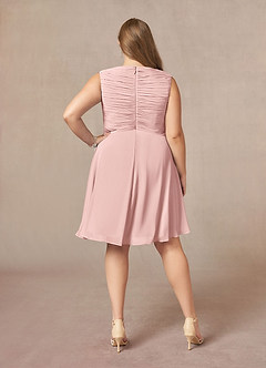 Azazie Theron Mère de la mariée Robes Robe Trapèze en Mousseline de soie Col V plissé Rose Poudré image7