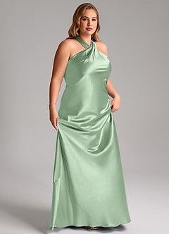Azazie Doretta Bridesmaid Dresses Matcha Mermaid Bow Metallic Satin Dress image11