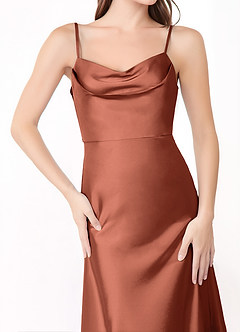 Azazie Alaija Bridesmaid Dresses Clay Mermaid Side Slit Stretch Satin Dress image5