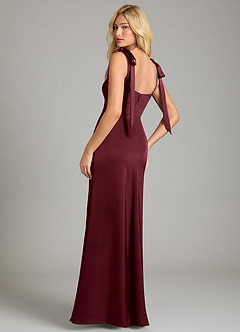 Azazie Frostine Vestidos de damas de honor Vestido de Cabernet de Satén Elástico de Corte en A con Lazo image2