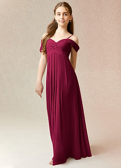 Azazie Kaitlynn Junior Burgundy A-Line Off the Shoulder Chiffon Dress image4