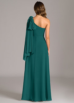 Azazie Tella Bridesmaid Dresses Peacock A-Line One Shoulder Chiffon Dress image7