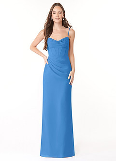 Azazie Mai Brautjungfernkleider Etui Plissee Chiffon Kleid Blauhäher image1