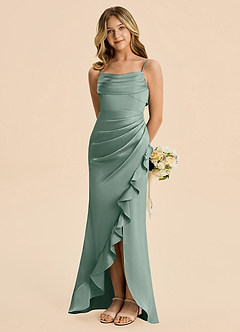 Azazie Mia Junior Silver Sage Mermaid Pleated Stretch Satin Dress image1