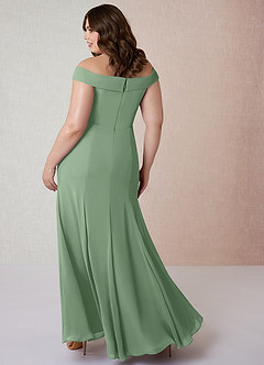 Azazie Lecia Robes de demoiselle d'honneur Robe Empire Convertible en Mousseline de soie Schulterfrei, plissiert Matcha image9
