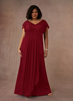 Azazie Reneya Mother of the Bride Dresses Burgundy A-Line Pleated Mesh Dress image7