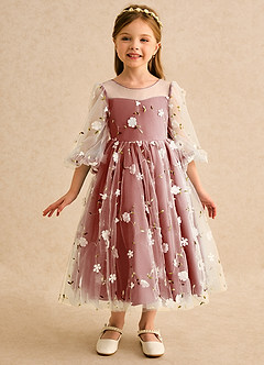 Azazie Elowen vestidos de niña de las flores Vestido de Terracota de Encaje de Corte en A con Escote de Corazón image3