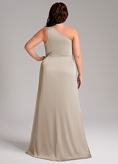 Azazie Phaedra Bridesmaid Dresses Frost A-Line One Shoulder Stretch Satin Dress image2
