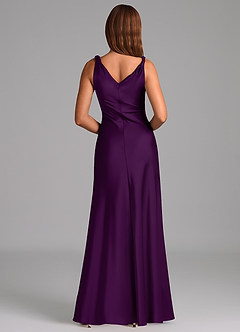 Azazie Nerine Bridesmaid Dresses Grape A-Line Pleated Stretch Satin Dress image5