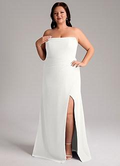 Azazie Leonis Vestidos de damas de honor Vestido de Blanco de Gasa de Corte Recto Convertible con Sin tirantes image12