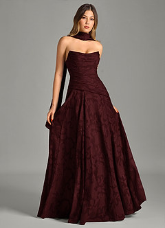 Azazie Gabriela 신부 들러리 드레스 A라인 스트랩리스 플로럴 번아웃 바닥 길이 드레스 image7