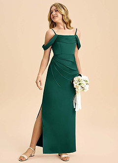 Azazie Saige Junior Emerald Sheath Off the Shoulder Stretch Satin Dress image5
