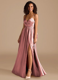 Azazie Alia Bridesmaid Dresses Dusty Rose A-Line Pleated Metallic Satin Dress image7