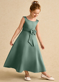 Azazie Eve Abiti da Ragazza di Fiori Abito A-Line in Raso Opaco Plissettato Eucalipto image3