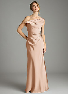 Azazie Emerson Bridesmaid Dresses English Rose Mermaid Off the Shoulder Stretch Satin Dress image1