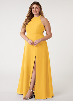 Azazie Clarice Bridesmaid Dresses Marigold A-Line Halter Chiffon Dress image11