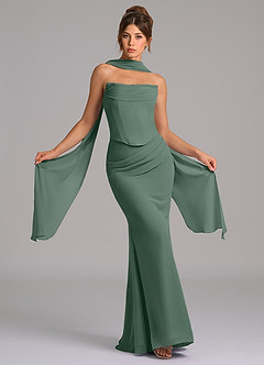 Azazie Sorrel Bridesmaid Dresses Eucalyptus Mermaid Corset Chiffon Dress image1