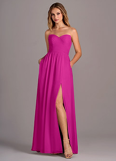 Azazie Joni Bridesmaid Dresses Fuchsia A-Line Strapless Chiffon Convertible Dress image6