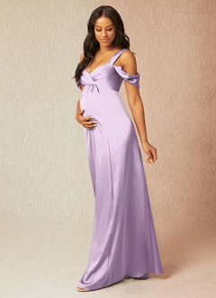 Azazie Rhea Abiti da damigella d'onore premaman Abito A-Line Plissettato a Spalla Scoperta Raso Elasticizzato Floor-Length image3