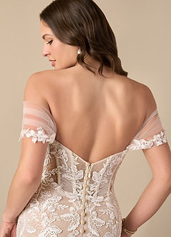 Azazie Leilani Vestidos de novia Vestido de Blanco Diamante Nude de Tul de Corte Sirena con Lentejuela image5