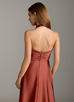 Azazie Tessie Bridesmaid Dresses Terracotta A-Line Pleated Stretch Satin Dress image7