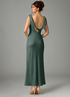 Azazie Kieryn Bridesmaid Dresses Sea Moss Mermaid Pleated Stretch Satin Dress image5