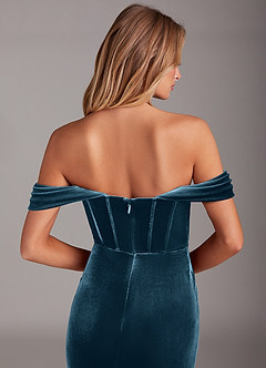 Azazie Jas Bridesmaid Dresses Blue Topaz Sheath Off-The-Shoulder Corset Velvet Convertible Dress image7