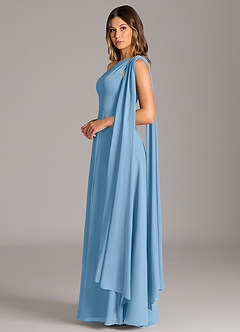 Azazie Tella Bridesmaid Dresses Steel Blue A-Line One Shoulder Chiffon Dress image5