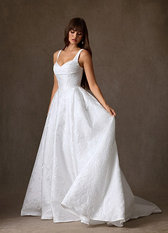 Azazie Priah Vestidos de novia Vestido de Diamante Blanco de Jacquard Floral de Corte Princesa con Escote de Corazón image7