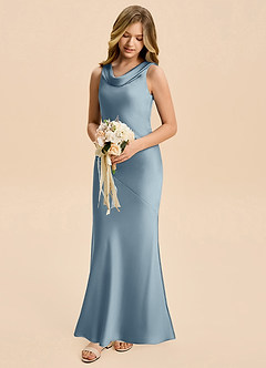 Azazie Rylina Junior Dusty Blue Mermaid Stretch Satin Dress image1