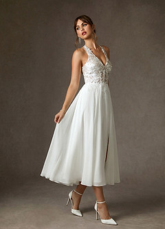 Azazie Sonia Wedding Dresses Diamond White Champagne A-Line Lace Dress image1