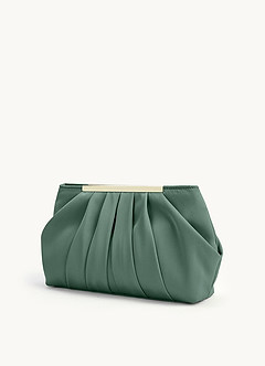 front 매칭 컬러 스트레치 새틴 청키힐 샌들 & 플리츠 클러치 세트