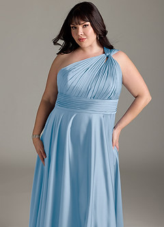 Azazie Charlize Abiti da Damigella Abito A-Line in Raso Elasticizzato Monospalla Azzurro Polvere image14