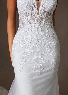 Azazie Selene Final Sale Diamond White Mermaid V-Neck Lace Dress image3
