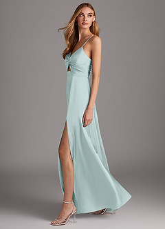 Azazie Jenna Bridesmaid Dresses Mist A-Line Pleated Stretch Satin Dress image3