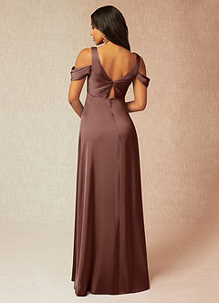 Azazie Rhea Maternity Bridesmaid Dresses A-Line Off-The-Shouler Pleated Stretch Satin Floor-Length Dress image4