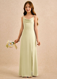 Azazie Shira Girls Formal Flower Girl Dresses Lemon Sorbet A-Line Pleated Stretch Satin Dress image1