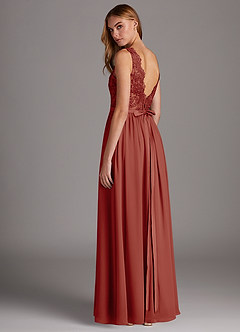 Azazie Elly Brautjungfernkleider A-Linie Rundhalsausschnitt mit Spitze Chiffon Kleid Terrakotta image5