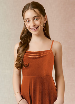Azazie Solange Junior Burnt Orange A-Line Velvet Dress image5