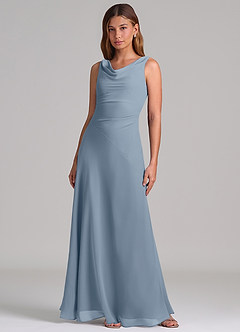 Azazie Nerine Brudtärnklänningar Klä av A-Linje i Chiffong Plisserad Dammblå image3